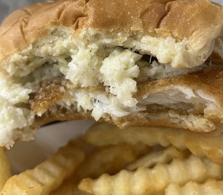 Fried flounder sandwich - minus a couple bites - bun was so soft and fresh.