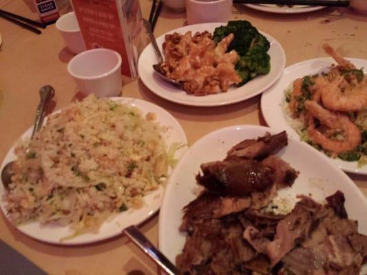 Honey walnut shrimp, salt n pepper shrimp, whole duck, salted fish fried rice