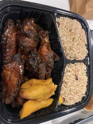 Jerk wing dinner with plaintains