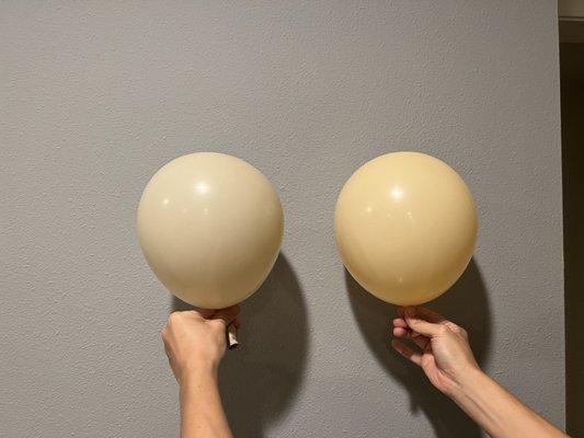 Lopsided balloon on left from his store vs tuftex balloon on right from joker party supply