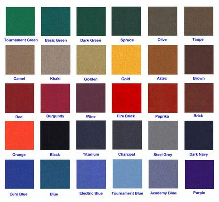 This here is the felt colors we offer. Custom prints and color combinations are available.