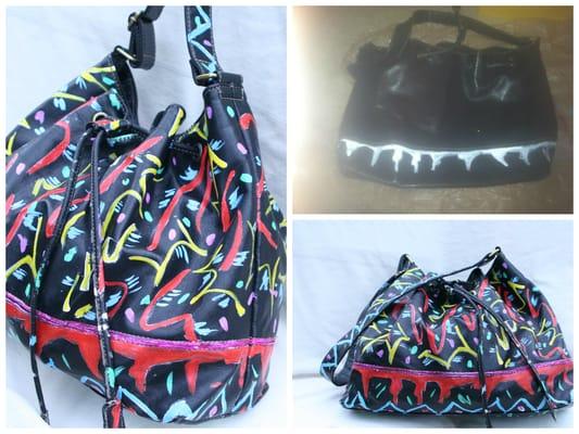 Hand-painted purse upcycle by Trash As Art.