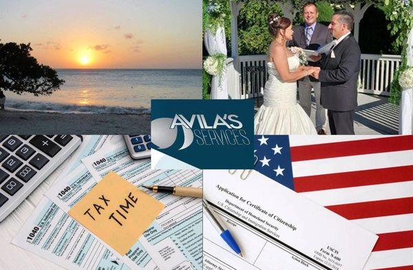 Avila's Services specializes in travel, taxes, marriage officiant, and immigration services.