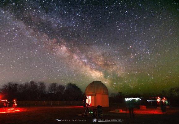 The vast Milky Way stretches over Frosty Drew Observatory as astronomers, stargazers, and night photographers revel in the galactic expanse.