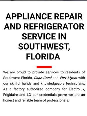 Factory authorized for LG, Frigidaire, Electrolux and Samsung!