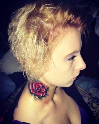 Mick tattooed a full color rose on the side of my neck to cover up a previous tattoo! Turned out beautifulThank you again Dark Angel Ink!