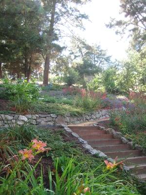 Orinda hillside beautification with perennial plantings and constructed features.