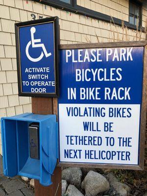 Lopez Island Pharmacy's sign out front (and, yes, they do have a readily accessible bicycle rank on bike-friendly Lopez)