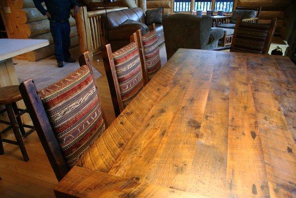 Reclaimed dining room table and chairs made from 300-400 year old white pine.