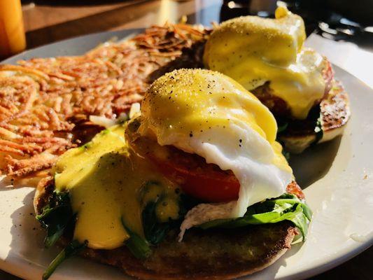 Vandalia Benedict. Fried tomatoes, spinach, house made hollandaise....