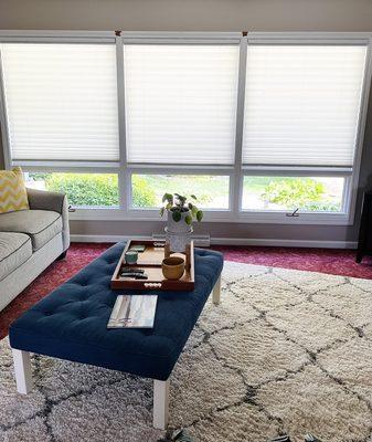 Displayed are cellular shades with a privacy liner in our white tone.