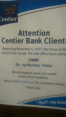 This branch will be changing their hours soon.(November 6 2017)