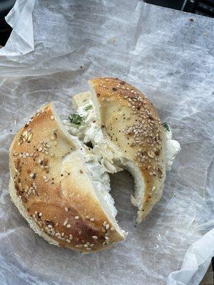 Everything bagel with chive cream cheese.