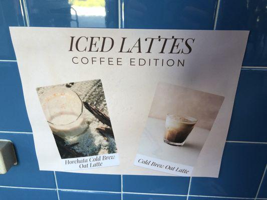 Ice lattes Coffee menu