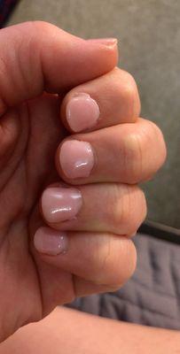 Product not to cuticle line, and over ran past cuticles.