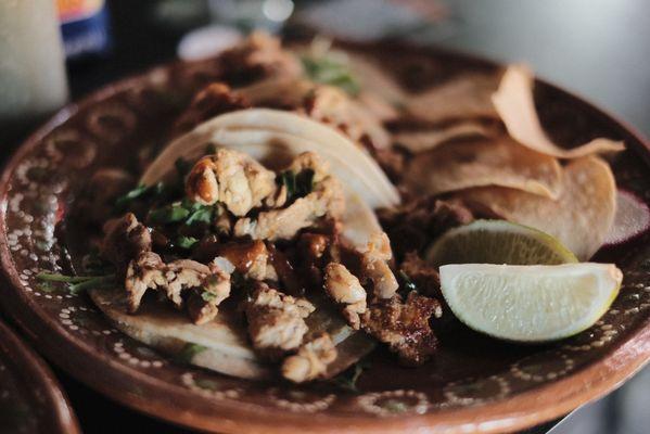 Chicken tacos and shrimp taco