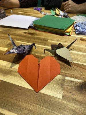 Origami heart and swans