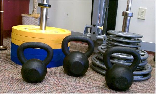 Free Weight and Kettle Bells, Bumper Plates.