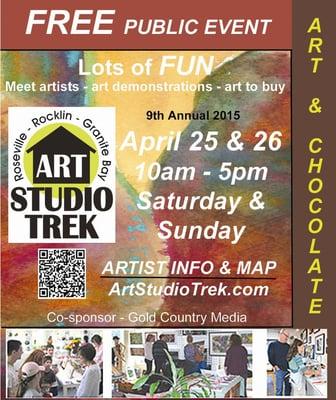 Art Studio Trek: 2015 
 2015 MAP -- http://www.artstudiotrek.com/2015%20website/Map/ASTMap2015curvesproof.jpg
 
  www.ArtStudioTrek.com