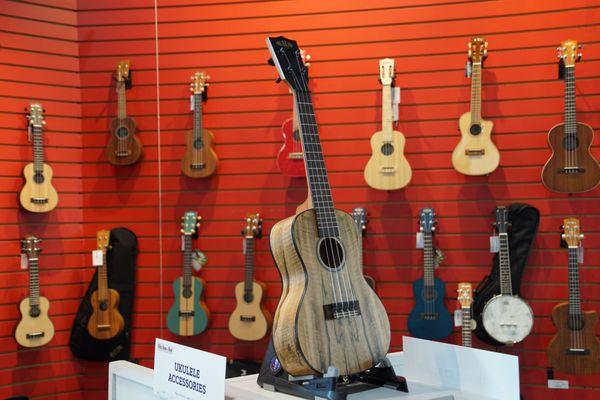 Ukulele Corner showing a Kala wood Ukulele.