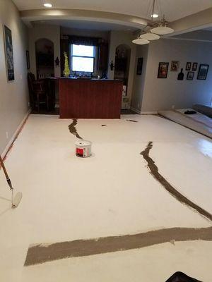 Customer had a concrete moisture issue that was trapped by the carpet pad. We had to waterproof the floor, and install new pad.