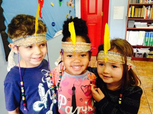 Our Kindergartners wearing hats they made in art class!