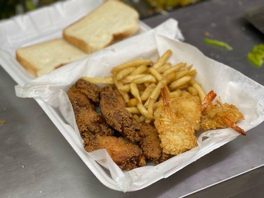 Wings and fried shrimp plate