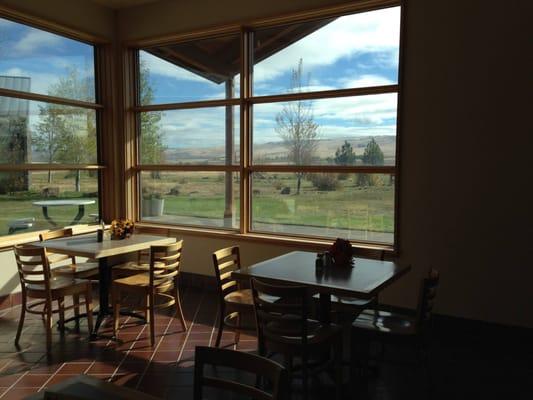 A corner of the cafe with views of the Blue Mountains