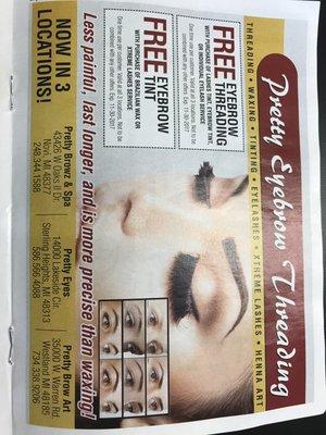 Bring this coupons for free eyebrows threading