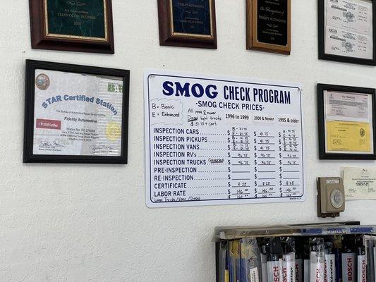 Prices for smog as of august 2022