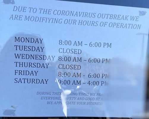 Confusing hours of the dry cleaners and the front of the dry cleaning business