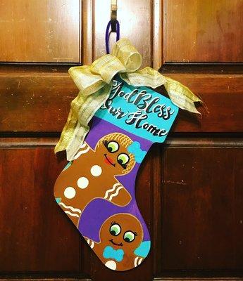 Medium Hand-painted Christmas Stocking Door Hanger