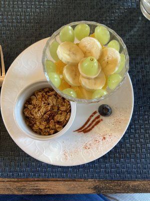 Breakfast 1, Course 1: Fruit Salad with Warm Homemade Granola