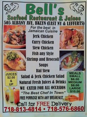 MENU...does not contain all the dishes and they will make just about any jamaican dish your heart desires