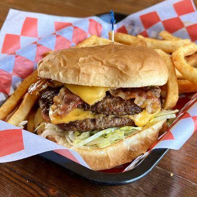 Double Bacon Cheeseburger with fries