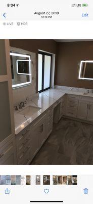 Vanity counter top and mirrors