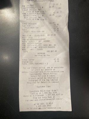 Receipt of purchase