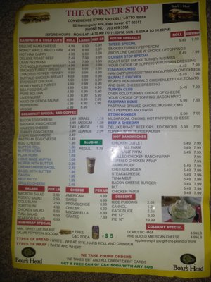 The Corner Stop menu