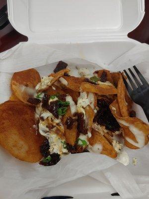 House made chips with candied bacon, smoked blue cheese, green onions