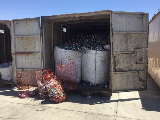 After being weighed, this is where all the recycling items get stored until they are transferred from this business