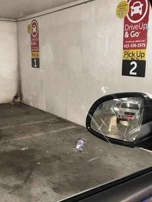 Broken glass in the parking lot garage of the Albertsons in downtown San Diego, CA.