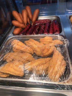 Hot links, Fried Catfish, Corn Dogs