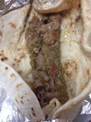 Stew meat burrito, inside