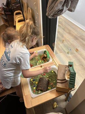 A sensory bin that my daughter designed for the classroom- she was so proud to share it with her friends!