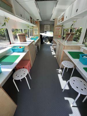 Inside converted bus