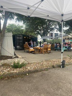 The outside area in New Braunfels. Nice little stop for a refreshing drink while walking and exploring the area.