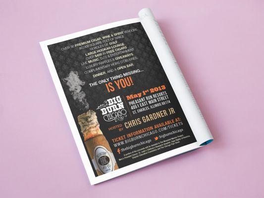 The Big Burn - Advertising Ad of the event sponsored by Hyde Park Cigars.