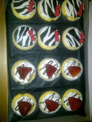 Zebra print w/bow accent and tres leches with Strawberry topping and nuttla drizzled on top