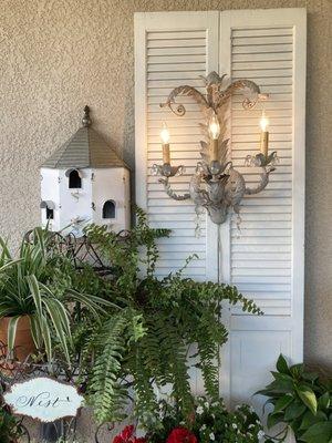 Chandelier on old wooden shutter