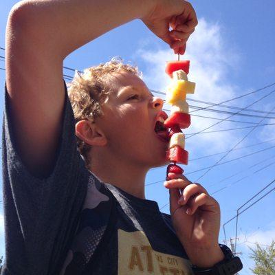 Food Projects happen once a week, using healthy ingredients!  Here we have fruit kebabs.